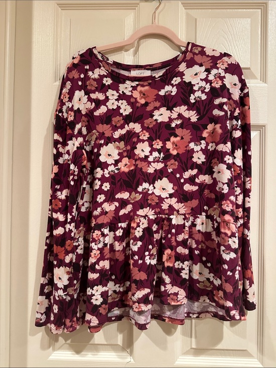 LOFT Tops - LOFT Floral Long-Sleeve Peplum Blouse